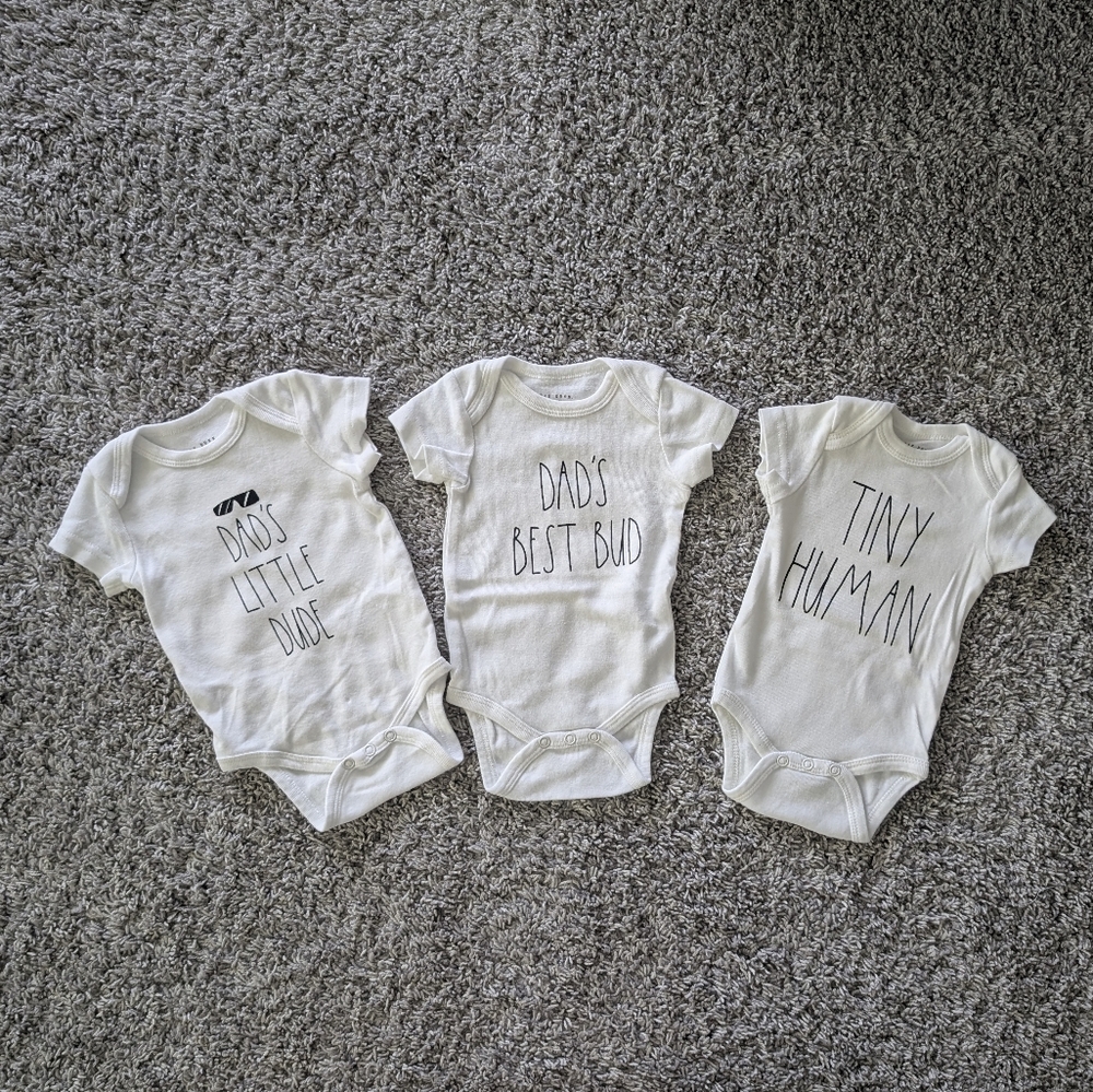 Rae Dunn baby boy onesies 0-3 months